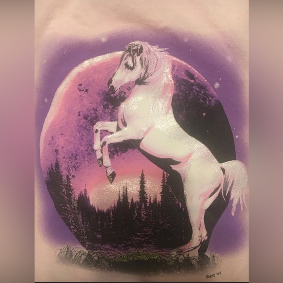 Horse Upcycled tee tank cutout shredded small s pink purple sparkle unicorn - Picture 6 of 7